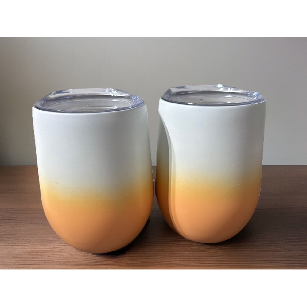 Pier 1 Stainless‎ Steel Insulated Tumbler Lidded Set Of 2 Two Tone Peach 14 Oz